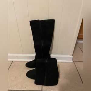 Black suede knee high boots